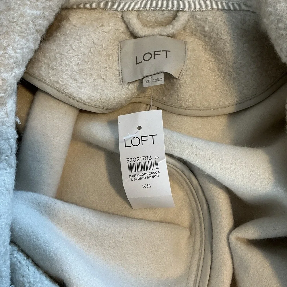 Loft Teddy Sherpa Double Breasted Overcoat Boucle Off White Womens Coat NWT XS‎